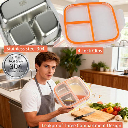 Stainless Steel Snack Box Container with Ice Pack & Lunch Bag for Man & Women - Bento Lunch Box Kit for School,office,Work,Travel,Camping, Reusable Lunch Meal Prep Containers Compartment Leak-Proof.