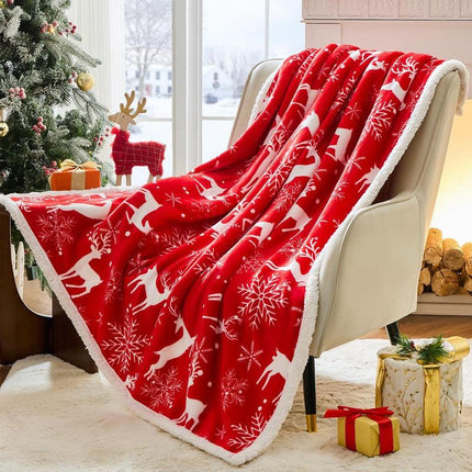 Christmas Throw Blanket, Christmas Decorations Gifts for Women, Sherpa Flannel Fleece Winter Holiday Blanket, Fluffy Cozy Soft Christams Throws for Couch Sofa Bed, Reindeer Stars, 50" X 60".
