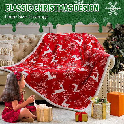 Christmas Throw Blanket, Christmas Decorations Gifts for Women, Sherpa Flannel Fleece Winter Holiday Blanket, Fluffy Cozy Soft Christams Throws for Couch Sofa Bed, Reindeer Stars, 50" X 60".