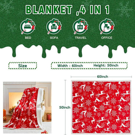 Christmas Throw Blanket, Christmas Decorations Gifts for Women, Sherpa Flannel Fleece Winter Holiday Blanket, Fluffy Cozy Soft Christams Throws for Couch Sofa Bed, Reindeer Stars, 50" X 60".