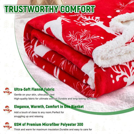 Christmas Throw Blanket, Christmas Decorations Gifts for Women, Sherpa Flannel Fleece Winter Holiday Blanket, Fluffy Cozy Soft Christams Throws for Couch Sofa Bed, Reindeer Stars, 50" X 60".