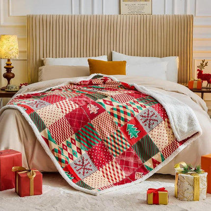 Christmas Throw Blanket, Christmas Decorations Gifts for Women, Sherpa Flannel Fleece Winter Holiday Blanket, Fluffy Cozy Soft Christams Throws for Couch Sofa Bed, DoubleDeer, 50" X 60".