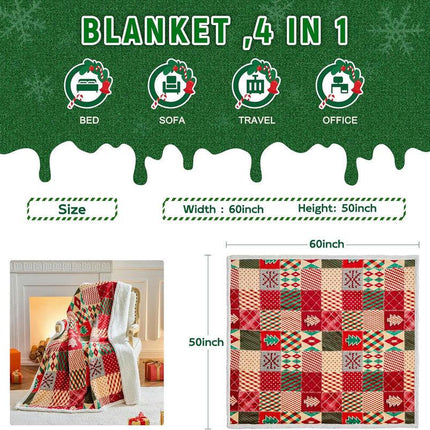 Christmas Throw Blanket, Christmas Decorations Gifts for Women, Sherpa Flannel Fleece Winter Holiday Blanket, Fluffy Cozy Soft Christams Throws for Couch Sofa Bed, DoubleDeer, 50" X 60".