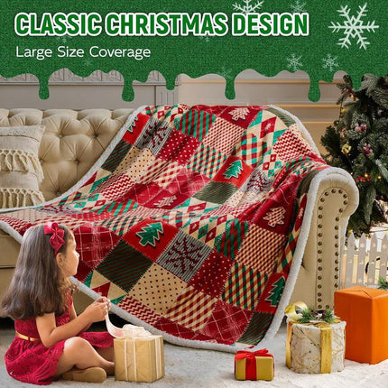 Christmas Throw Blanket, Christmas Decorations Gifts for Women, Sherpa Flannel Fleece Winter Holiday Blanket, Fluffy Cozy Soft Christams Throws for Couch Sofa Bed, DoubleDeer, 50" X 60".