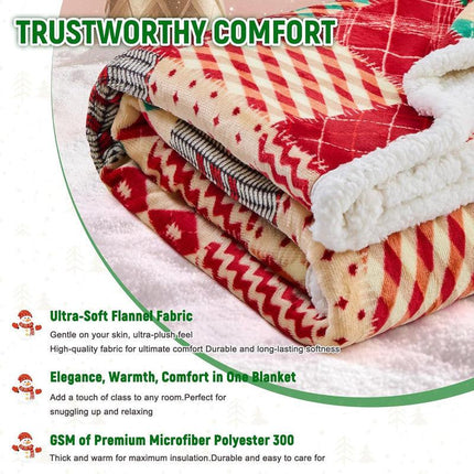 Christmas Throw Blanket, Christmas Decorations Gifts for Women, Sherpa Flannel Fleece Winter Holiday Blanket, Fluffy Cozy Soft Christams Throws for Couch Sofa Bed, DoubleDeer, 50" X 60".
