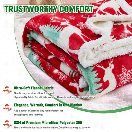 Christmas Throw Blanket, Christmas Decorations Gifts for Women, Sherpa Flannel Fleece Winter Holiday Blanket, Fluffy Cozy Soft Christams Throws for Couch Sofa Bed, ChristamsRhombus, 50" X 60".