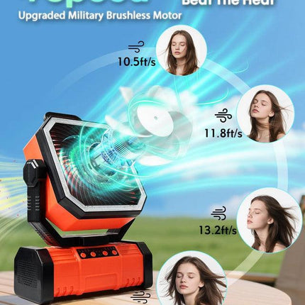 20000mAh Portable Camping Fan, Rechargeable Battery Operated Oscillating Camp Tent Fan W/Remote control, 4 Speeds, LED lights & 360° Rotation Hook for Outdoor RV Travel Orange.