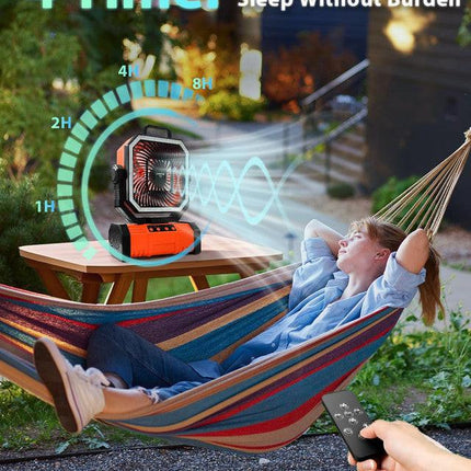20000mAh Portable Camping Fan, Rechargeable Battery Operated Oscillating Camp Tent Fan W/Remote control, 4 Speeds, LED lights & 360° Rotation Hook for Outdoor RV Travel Orange.