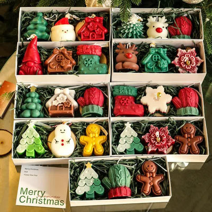 3PCS Christmas Scented Candle Gift Set - Elk, Tree, Gingerbread Man, Glove Shaped for Women, Xmas Home Decor, Party, Bedroom, Table Decorations.