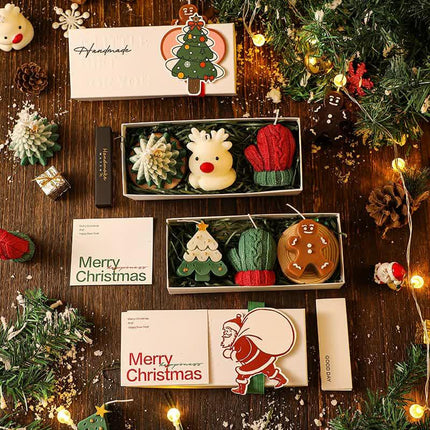 3PCS Christmas Scented Candle Gift Set - Elk, Tree, Gingerbread Man, Glove Shaped for Women, Xmas Home Decor, Party, Bedroom, Table Decorations.