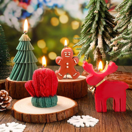 3PCS Christmas Scented Candle Gift Set - Elk, Tree, Gingerbread Man, Glove Shaped for Women, Xmas Home Decor, Party, Bedroom, Table Decorations.