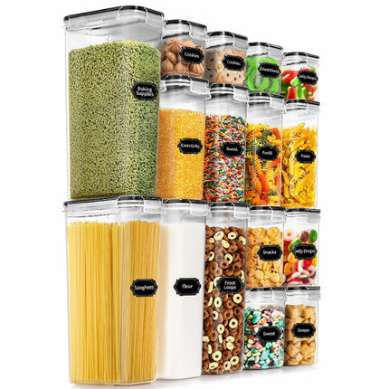Airtight Food Storage Containers with Lids, 16 PCS Kitchen and Pantry Organization Canisters, BPA-Free, PVC-Free, Food-grade Plastic Leak-proof Jars for Cereal, Flour, Sugar, Extra 16 Labels & Marker.
