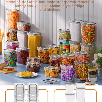Airtight Food Storage Containers with Lids, 16 PCS Kitchen and Pantry Organization Canisters, BPA-Free, PVC-Free, Food-grade Plastic Leak-proof Jars for Cereal, Flour, Sugar, Extra 16 Labels & Marker.