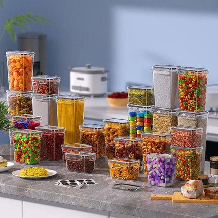 Airtight Food Storage Containers with Lids, 24 PCS Kitchen and Pantry Organization Canisters, BPA-Free, PVC-Free, Food-grade Plastic Leak-proof Jars for Cereal, Flour, Sugar, Extra 24 Labels & Marker.