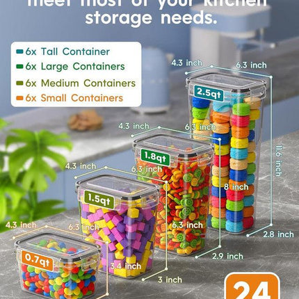 Airtight Food Storage Containers with Lids, 8 PCS Kitchen and Pantry Organization Canisters, BPA-Free, PVC-Free, Food-grade Plastic Leak-proof Jars for Cereal, Flour, Sugar, Extra 8 Labels & Marker.