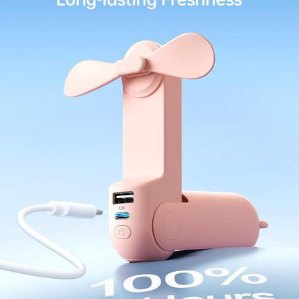 Handheld Mini Fan, 2 IN 1 USB Rechargeable Portable Fan [12-19 Working Hours] with Power Bank, Pocket Design for Travel/Summer/Concerts/Lash, Gifts for Women (Pink)Christmas Gifts.