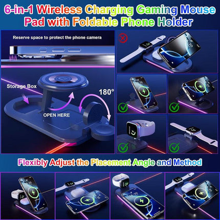 Wireless Charging Mouse Pad 15W RGB Gaming Mousepad Waterproof Desk Mat with Phone Holder 35.4''x11.8'' Extra Large Desk Pad Non-Slip Base Computer Keyboard Mat for PC Laptop, Black.