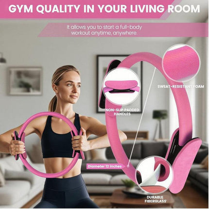Pilates Ring Kit – Pilates 14" Magic Circle, 9" Mini Exercise Ball for Inner Thighs, Arms & Core Toning – Home Pilates Fitness Ring Workout Set for Women Beginner Starter kit.