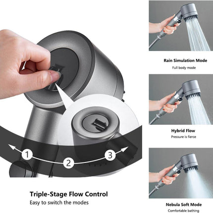 High Pressure Filtered Shower Head - 3 Spray Modes Shower head with Handheld, Detachable Showerhead for Hard Water | Shower with 75" Anti-Burst Hose.