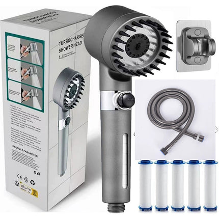 High Pressure Filtered Shower Head - 3 Spray Modes Shower head with Handheld, Detachable Showerhead with 5 Replaceable Water Softener Filters for Hard Water | Shower with 75" Anti-Burst Hose.