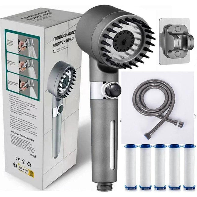High Pressure Filtered Shower Head - 3 Spray Modes Shower head with Handheld, Detachable Showerhead with 5 Replaceable Water Softener Filters for Hard Water | Shower with 75" Anti-Burst Hose.
