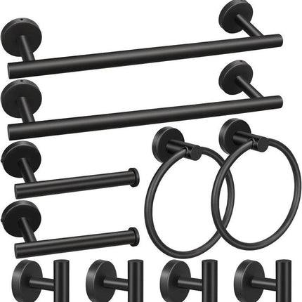10pcs Bathroom Hardware Set, Including 16" Hand Towel Bars, Toilet Paper Holders, Towel Rings, Robe Towel Hooks.