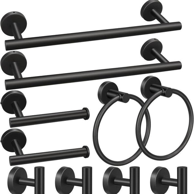 10pcs Bathroom Hardware Set, Including 16" Hand Towel Bars, Toilet Paper Holders, Towel Rings, Robe Towel Hooks.