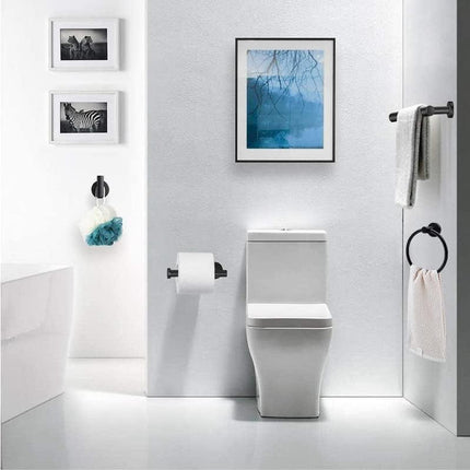 5pcs Matte Black Bathroom Hardware Set, Including 1pcs 24in Retractable Hand Single Towel Bar with 1pcs Toilet Paper Holders, 1pcs Towel Rings 2pcs Multifunctional Robe Hooks.