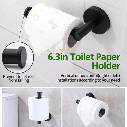 5pcs Matte Black Bathroom Hardware Set, Including 1pcs 24in Retractable Hand Single Towel Bar with 1pcs Toilet Paper Holders, 1pcs Towel Rings 2pcs Multifunctional Robe Hooks.