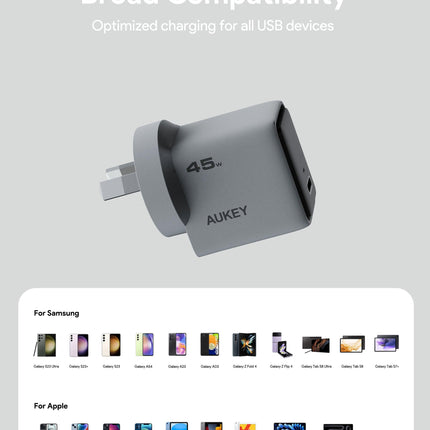 Aukey Comet 45W PD Fast Wall Charger GaN USB-C (PA-C2).
