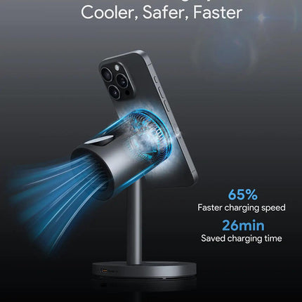 Aukey MagFusion 3-in-1 Pro Qi2 Magnetic Fast Wireless Charging Station with Active Cooling (LC-MC311A).