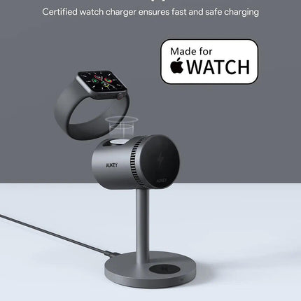 Aukey MagFusion 3-in-1 Pro Qi2 Magnetic Fast Wireless Charging Station with Active Cooling (LC-MC311A).