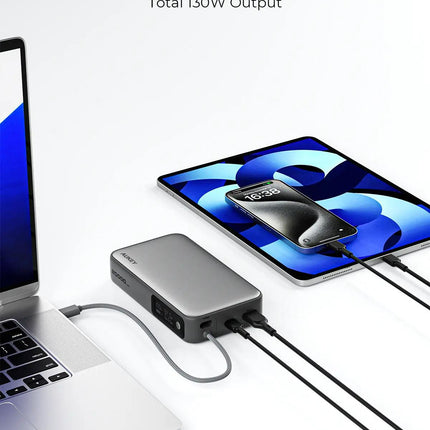 Aukey Spark Sling 20000 Compact Fast Charging Power Bank with Built-in USB-C Cable (PB-Y48).