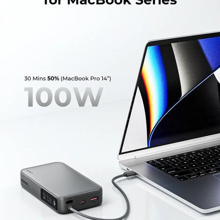 Aukey Spark Sling 20000 Compact Fast Charging Power Bank with Built-in USB-C Cable (PB-Y48).