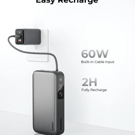 Aukey Spark Sling 20000 Compact Fast Charging Power Bank with Built-in USB-C Cable (PB-Y48).