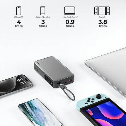 Aukey Spark Sling 20000 Compact Fast Charging Power Bank with Built-in USB-C Cable (PB-Y48).