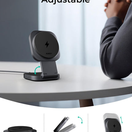 Aukey MagFusion L Qi2 Foldable 2 In 1 Magnetic Wireless Charger (LC-MC211).