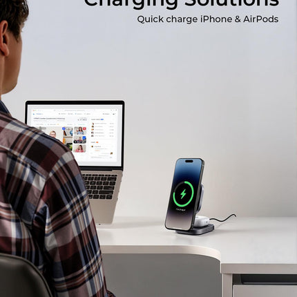 Aukey MagFusion L Qi2 Foldable 2 In 1 Magnetic Wireless Charger (LC-MC211).