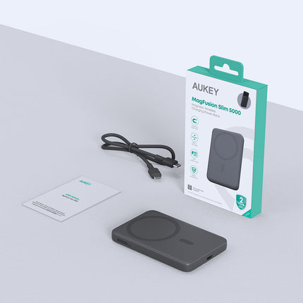 AUKEY MagFusion Slim 5000mAh CCC Certified Magnetic Wireless Power Bank with 20W USB-C & 15W Wireless Charging – PB-MS03