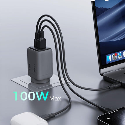 Aukey Comet 100W PD Fast Wall Charger GaN USB-C with 100W 1.8m USB-C to C Cable (PA-C5).