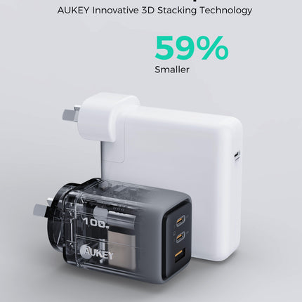 Aukey Comet 100W PD Fast Wall Charger GaN USB-C with 100W 1.8m USB-C to C Cable (PA-C5).