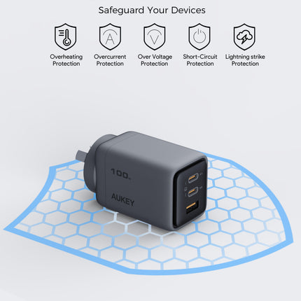 Aukey Comet 100W PD Fast Wall Charger GaN USB-C with 100W 1.8m USB-C to C Cable (PA-C5).