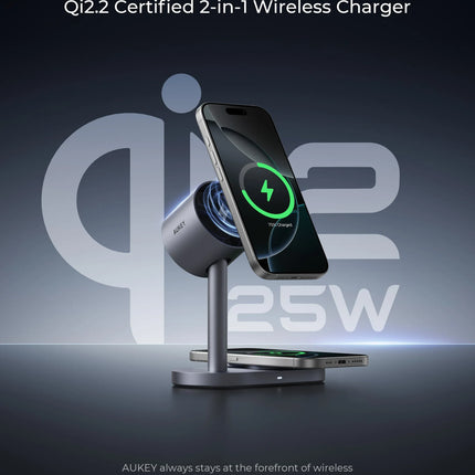 AUKEY MagFusion 2X Qi2.2 25W 2-in-1 Dual Magnetic Wireless Charging Station for iPhone, Samsung & Google Pixel – LC-MC213