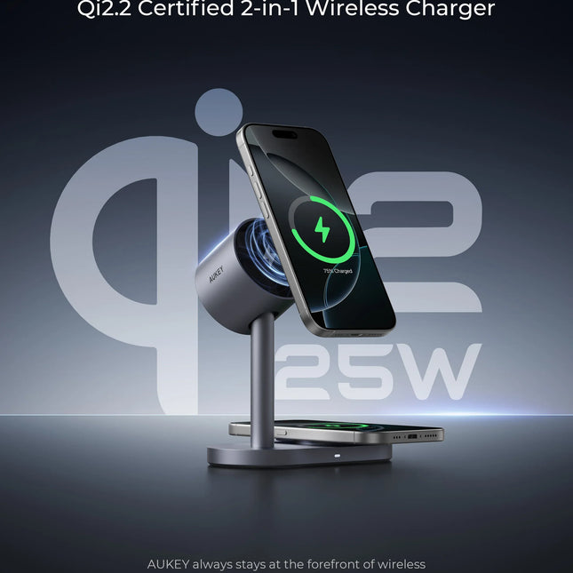 AUKEY MagFusion 2X Qi2.2 25W 2-in-1 Dual Magnetic Wireless Charging Station for iPhone, Samsung & Google Pixel – LC-MC213