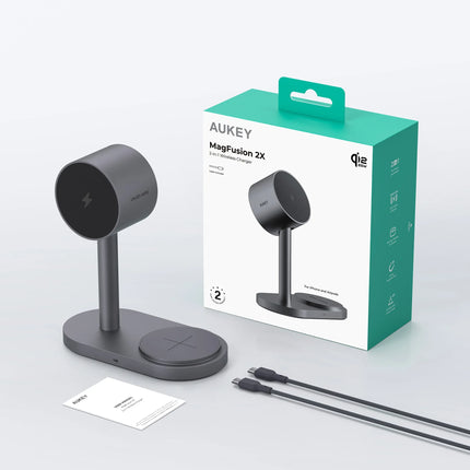 AUKEY MagFusion 2X Qi2.2 25W 2-in-1 Dual Magnetic Wireless Charging Station for iPhone, Samsung & Google Pixel – LC-MC213