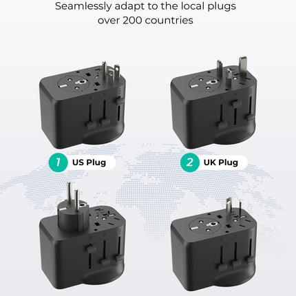 AUKEY GlobeMate 65W GaN Universal Travel Adapter with 2 USB-C + USB-A for 200+ Countries – PA-TA11A