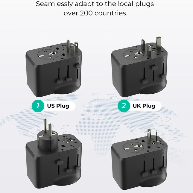 AUKEY GlobeMate 65W GaN Universal Travel Adapter with 2 USB-C + USB-A for 200+ Countries – PA-TA11A