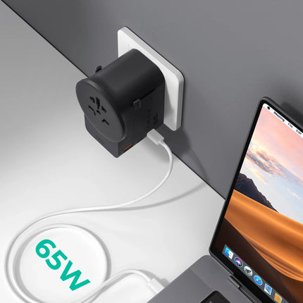 AUKEY GlobeMate 65W GaN Universal Travel Adapter with 2 USB-C + USB-A for 200+ Countries – PA-TA11A