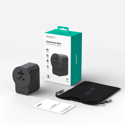 AUKEY GlobeMate 65W GaN Universal Travel Adapter with 2 USB-C + USB-A for 200+ Countries – PA-TA11A