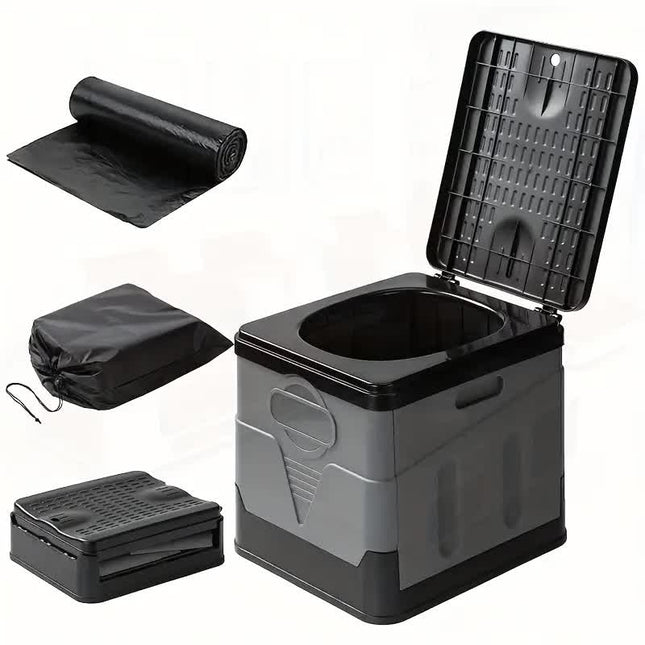 Portable Car Toilet with Integrated Waste Bin - Durable PP Material, Ideal for RVs, Outdoor Camping & Emergency Situations - Sleek Design with Ventilation Slits RV Toilets.